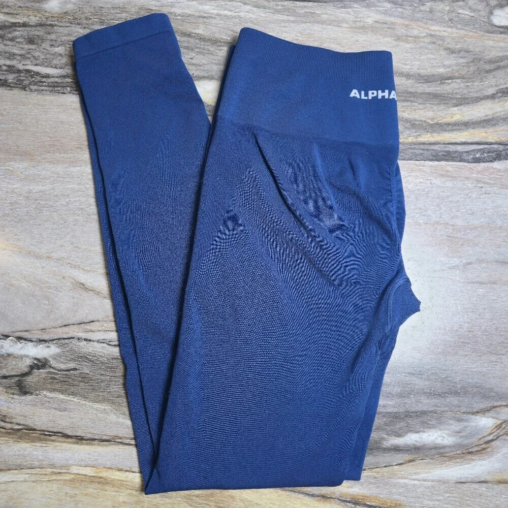 Alphalete Seamless Leggings Womens Large Blue High Waist Stretch Athletic - Picture 2 of 5
